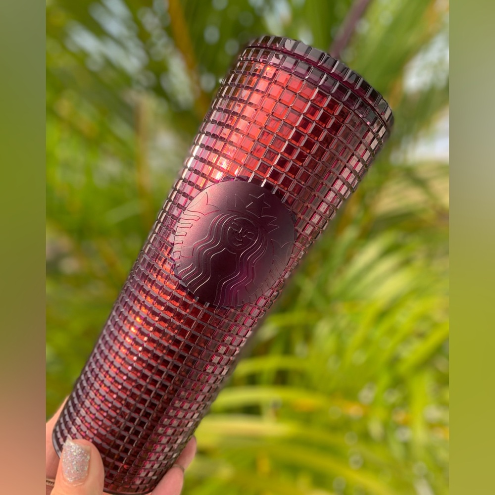 Starbucks Maroon Plum Grid Cup Studded Cold Tumbler Venti 24oz Insulated New